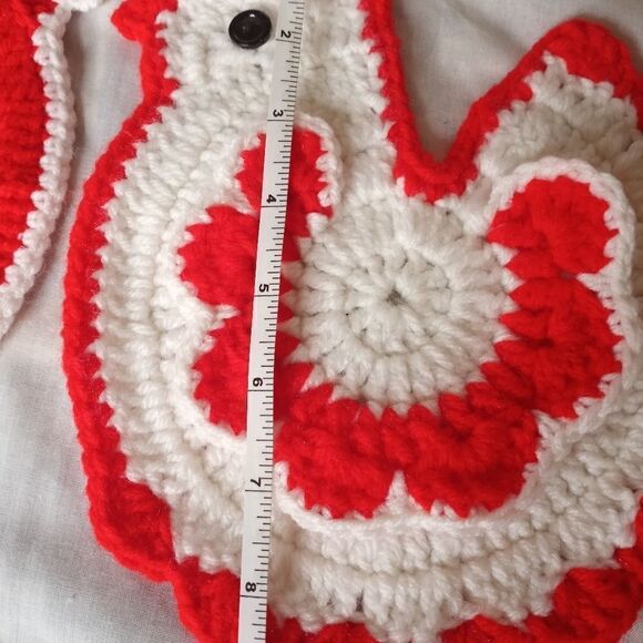 Handmade Crochet Lot of 2 Chickens White and Red Kitchen 6"×8.5" Dollies - Picture 5 of 6